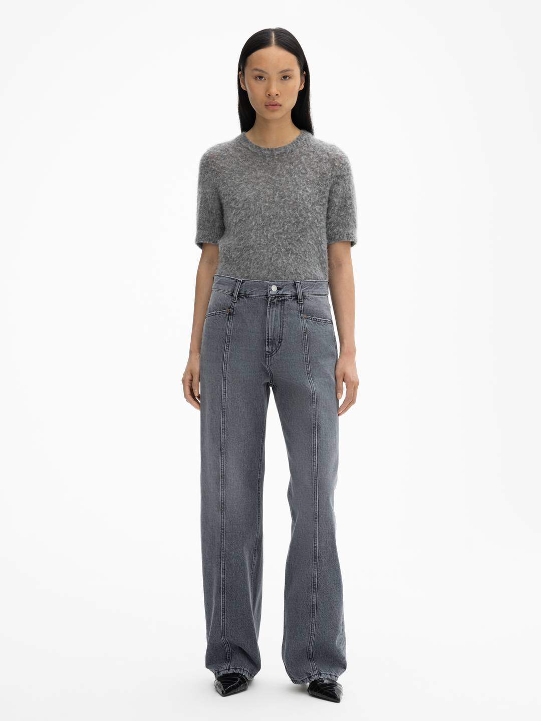 Acht Light Gray Washed Cotton Slim Fit Denim Women Trouser Jeans