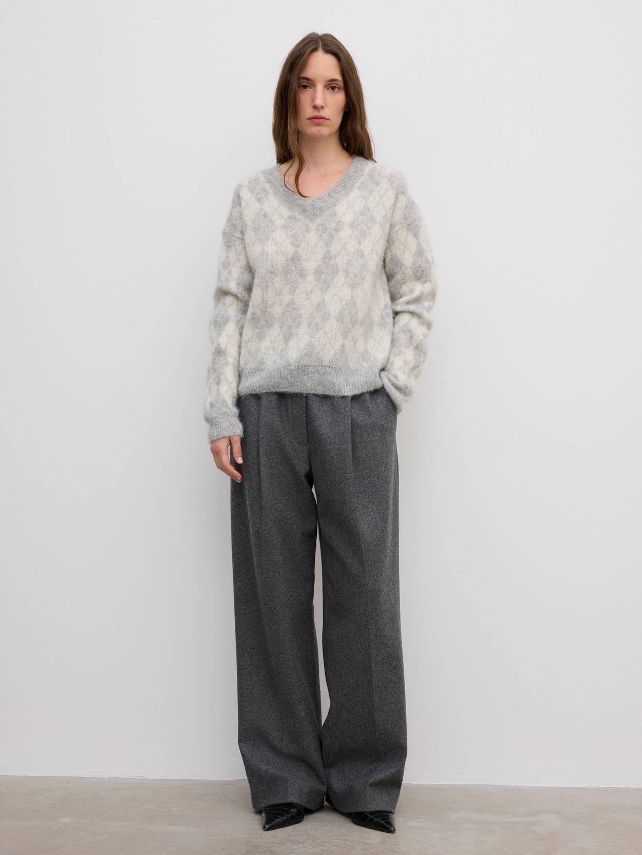 Brushed Argyle Alpaca Knit